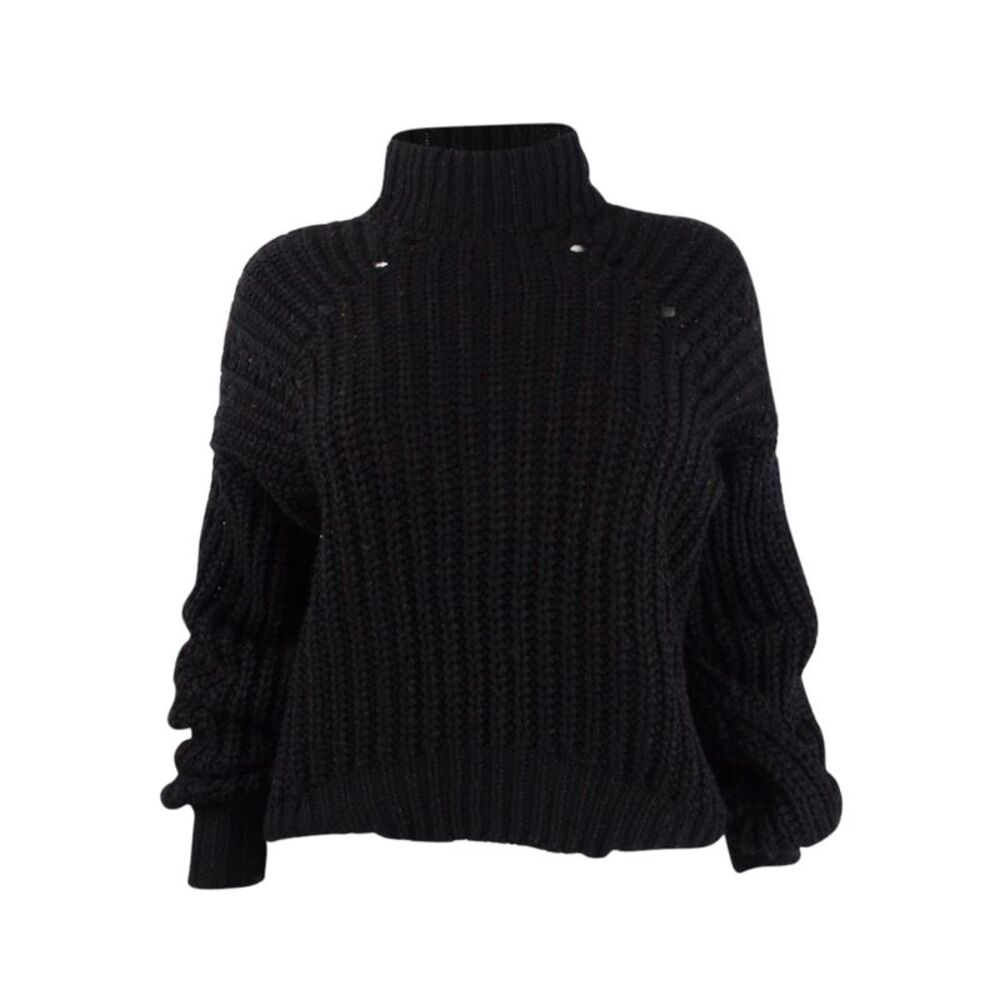 Embossed Juniors' Chunky Mock-Neck Sweater - Black